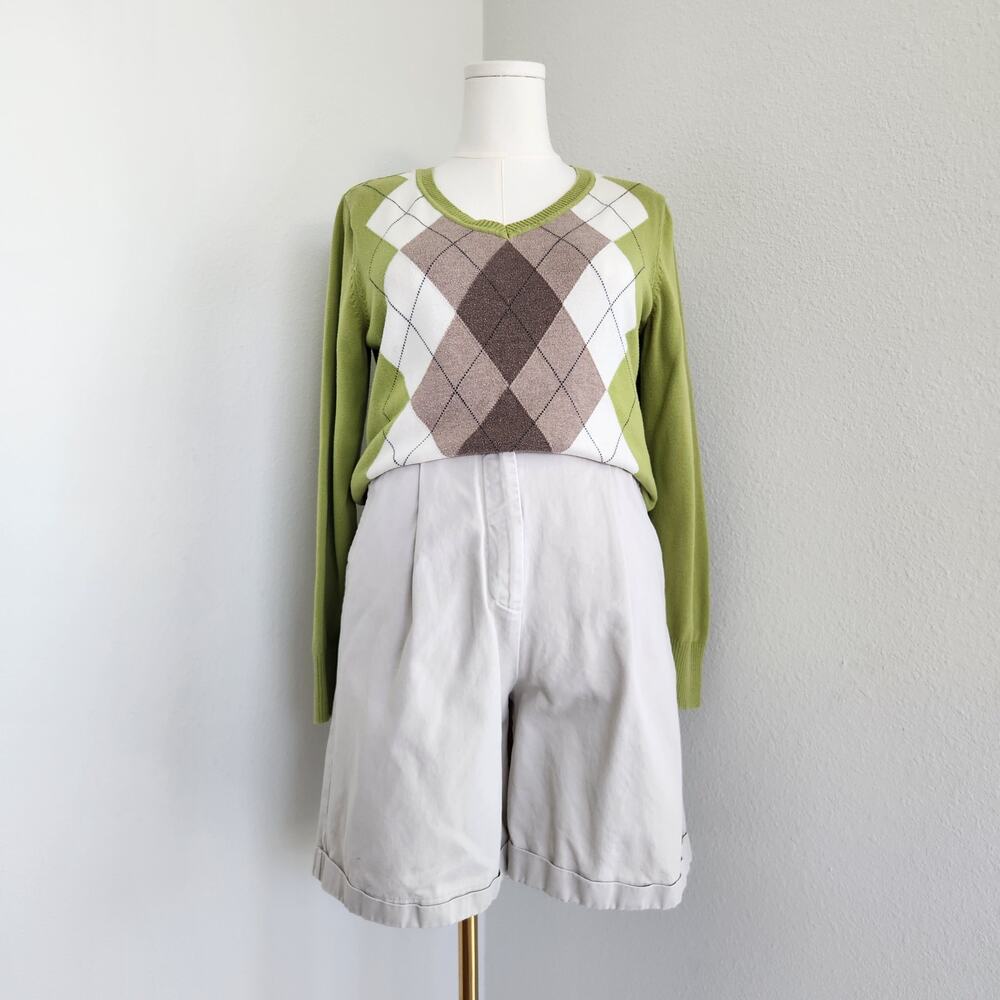 Vintage Y2K St. John's Bay Green Argyle V Neck Sweater Preppy Academia Size L